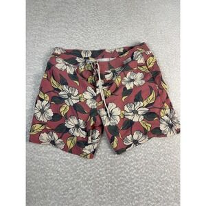 Faherty Swim Trunks Shorts Mens Large Red Floral Hawaiian Tropical Beach‎ Surf